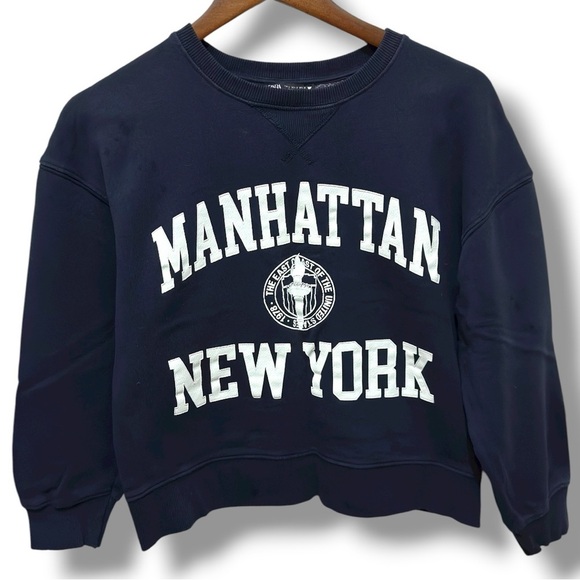 329 ZARA | EUC $98 Morocco Manhattan New York Navy Graphic Sweatshirt (Size S) - Picture 4 of 13